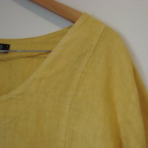 Vivian Shyu Linen Tunic Top Made in Italy Lagenlook Mustard Yellow XL XXL 1X 2X - Picture 4 of 12
